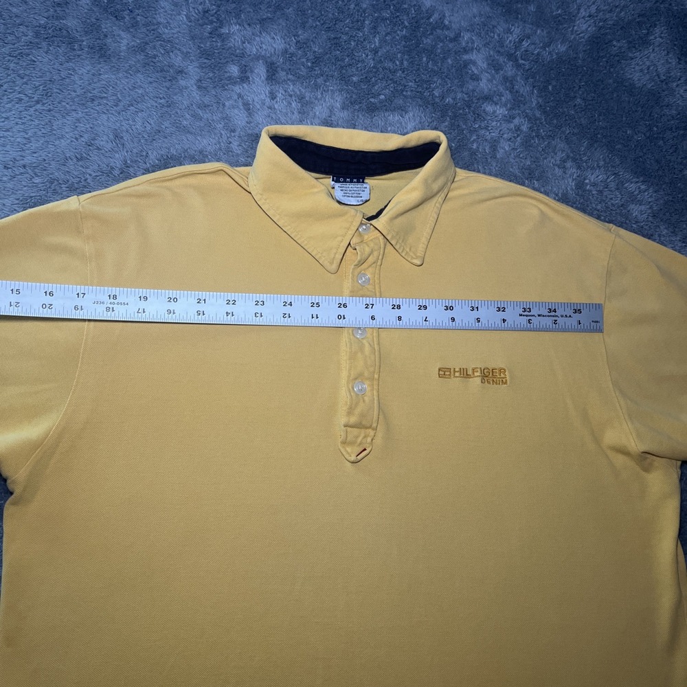 VTG Tommy Hilfiger Jeans Embroidered Denim Polo Yellow Shirt SZ L Short Sleeve - Picture 4 of 16